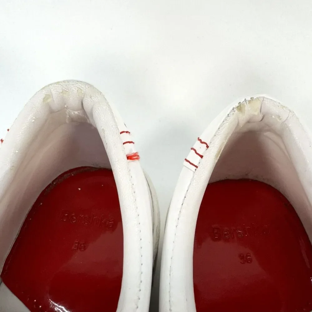 Bershka Womens Size EU 36 US 5.5 Platform Chunky White Leather Shoes Red Stripe